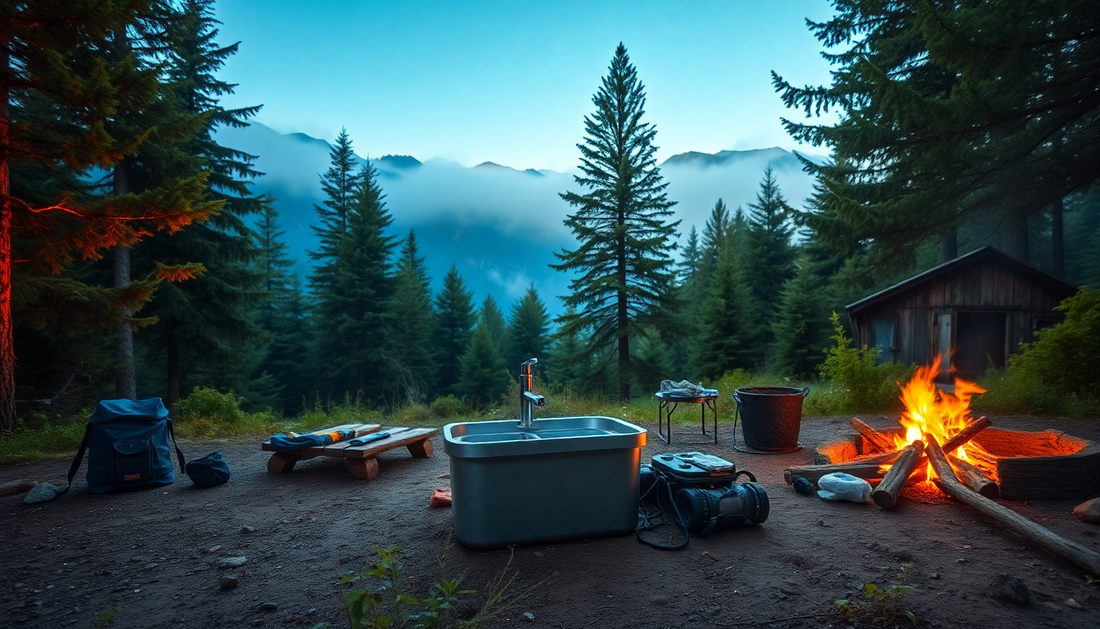 Portable sink setup for camping with compact folding design