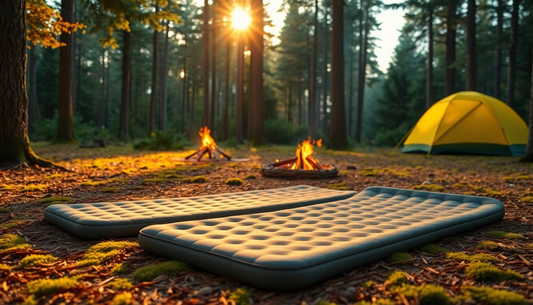 Camping foam mat providing comfort and support on rocky ground
