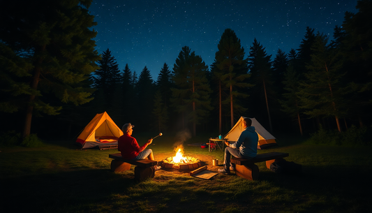 Camping on a budget: Family enjoying a meal by the campfire