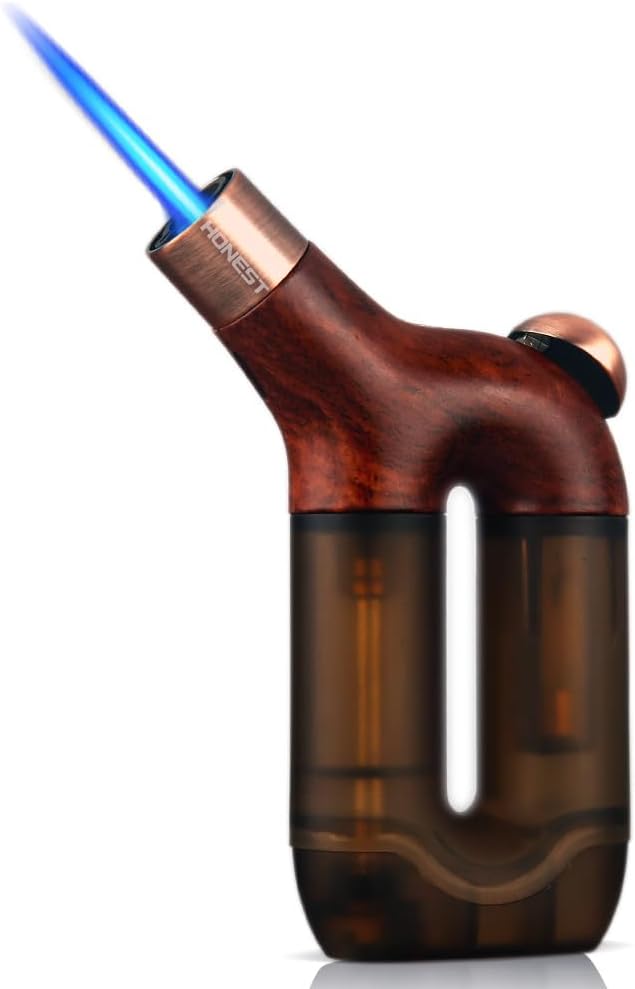 HONEST Torch Lighter Single Jet Flame Butane Lighters Refillable Torch Lighters Adjustable Gas Lighter Windproof Lighters Gift for Men BBQ Grill Camping Without Gas (Wood Grain Brown)