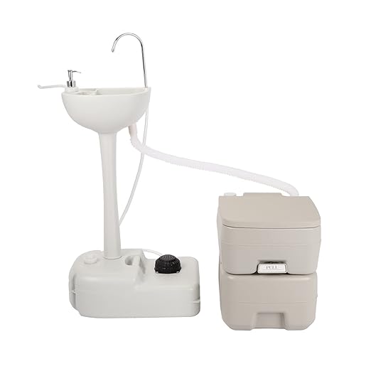 Outvita Portable Sink and Toilet Combo, 5 Gallon Hand Washing Station & 5.3 Gallon Flushing Toilet, Detachable Wastewater Recycled Perfect for Outdoor Camping RV Travel Boat