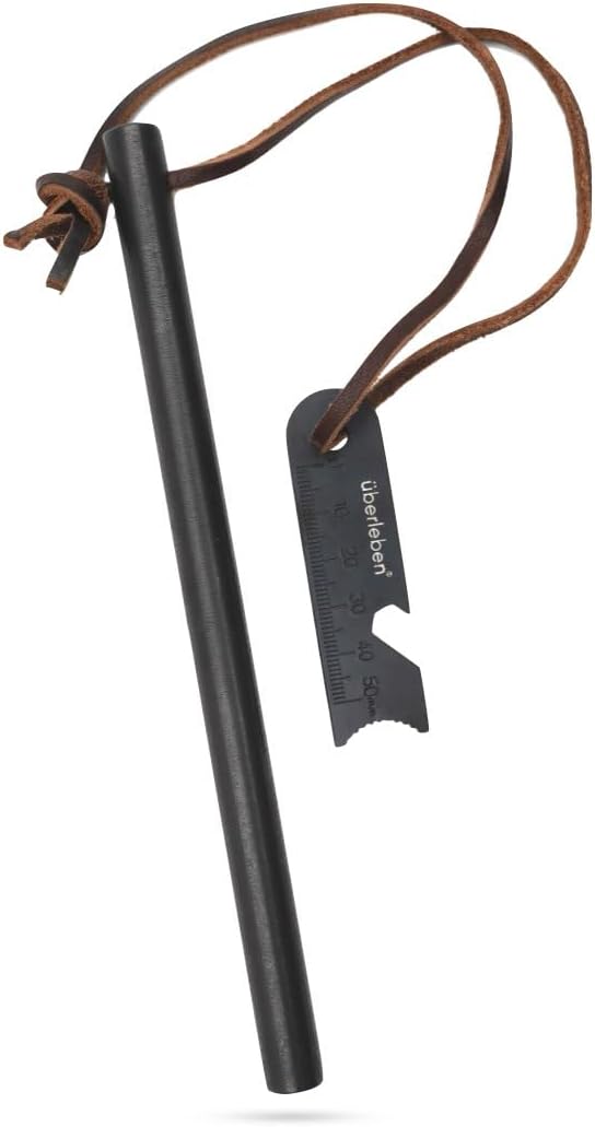 überleben Kräftig Ferro Rod Fire Starter for Survival w/Multi-Tool Fire Striker, Lanyard - 1/2" Thick Fire Steel, 20,000 Strikes - Waterproof Flint and Steel - Camping Fire Starter Rod