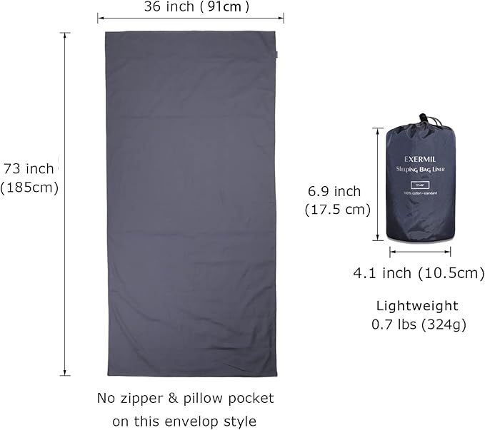 100% Cotton Sleeping Bag Liner with Full Length Zipper on 3 Sides; Single/Double Adult Sleep Sack for Travel & Camping, Multifunctional Travel Sheets (Unzipped 87”x87”) for Hotel, Lightweight