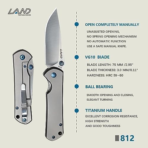 LAND 812 Pocket Folding Knife VG10 Blade TC4 Handle Ball Bearing Outdoor Camping Survival Jackknife EDC Knives