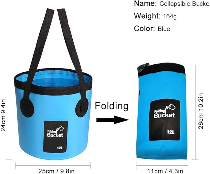 Collapsible Bucket with Handle, Multifunctional Foldable Water Container for Camping, Hiking, Traveling, Fishing, Washing, Gardening, Waterproof, Durable, Lightweight, Black (SFVBLUE, 12L)