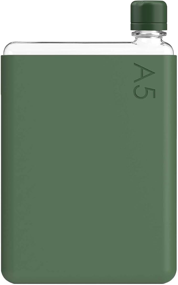 memobottle A5 (Moss Green) Bundle - 25oz (750ml) - Bottle, silicone sleeve & lid |Slim Water Bottle for Bags, Beside Books & Laptops | BPA Free Tritan | Modern & Minimalist
