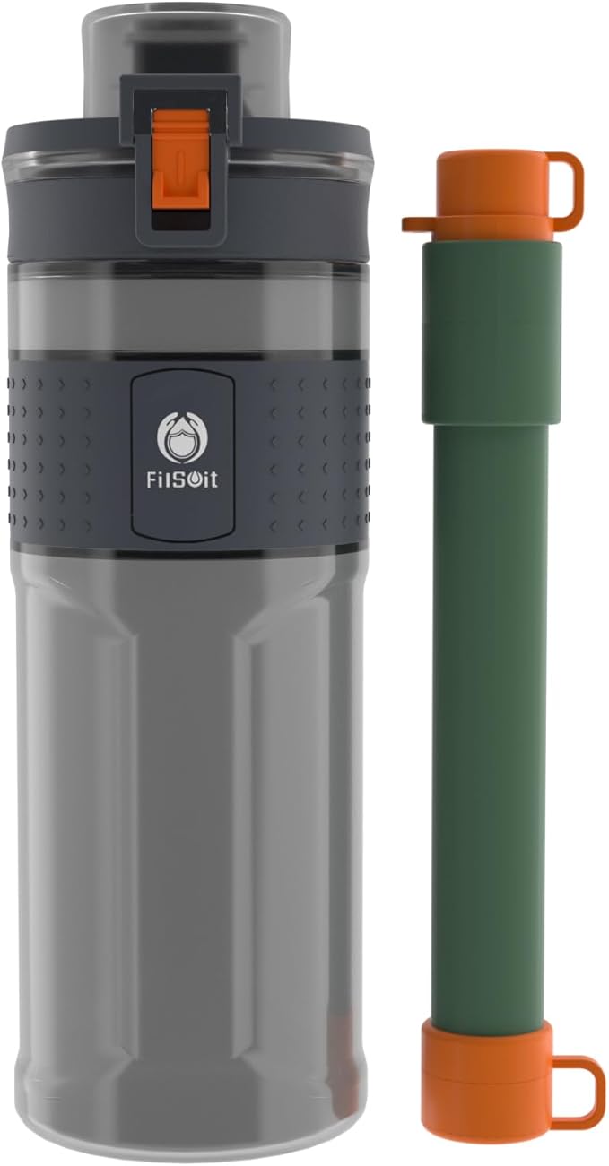 Straw Filter Water Bottle Outdoor Water Bottle with Filter Water Purifier Filtration Bottle Survival Emergency Hiking Travel and Backpacking Water Filter 17oz