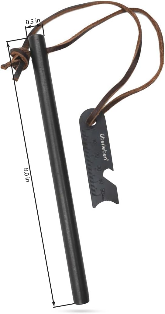 überleben Kräftig Ferro Rod Fire Starter for Survival w/Multi-Tool Fire Striker, Lanyard - 1/2" Thick Fire Steel, 20,000 Strikes - Waterproof Flint and Steel - Camping Fire Starter Rod