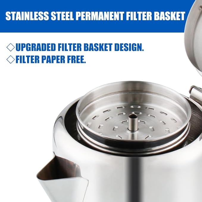 Percolator Coffee Pot Stainless Steel Coffee Percolator with Heat Resistant Glass Knob Top, Compact Coffee Maker Pot for Campfire or Stovetop Coffee Making Outdoor Traveling Fast Brew