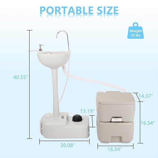 Outvita Portable Sink and Toilet Combo, 5 Gallon Hand Washing Station & 5.3 Gallon Flushing Toilet, Detachable Wastewater Recycled Perfect for Outdoor Camping RV Travel Boat