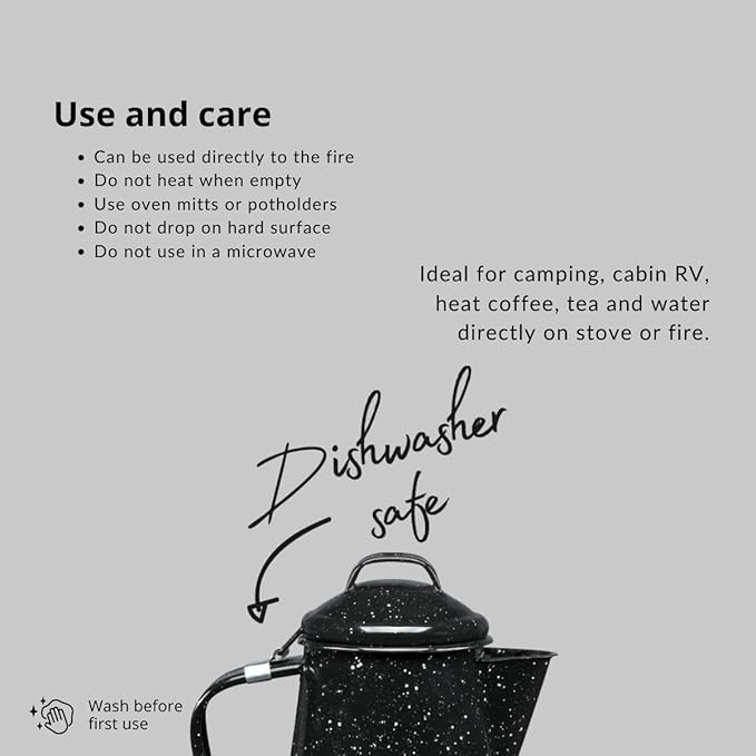 Granite Ware 3 Qt Coffee Boiler. Enameled Steel 12 cups capacity. Perfect for camping, Heat Coffee, Tea and Water directly on stove or fire.