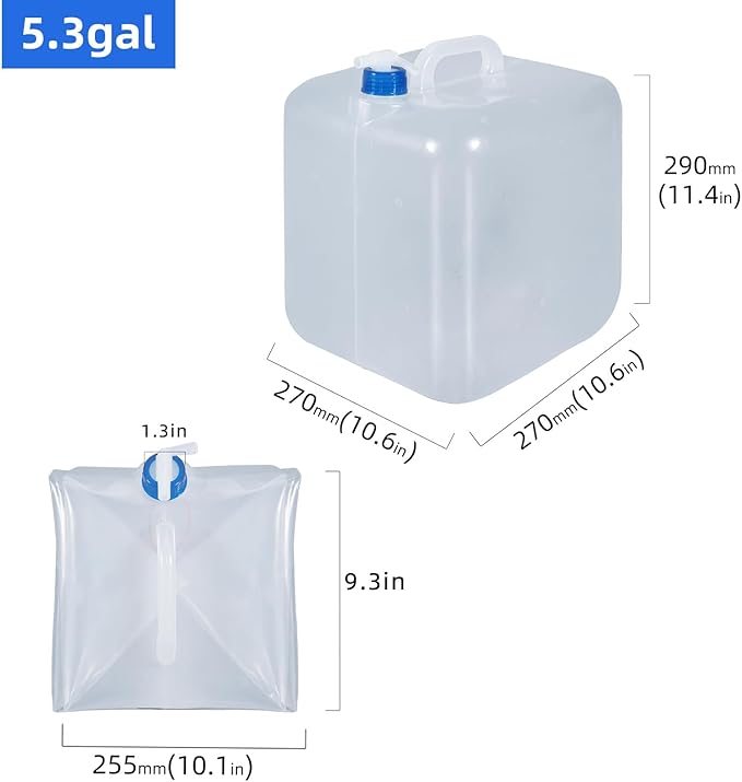 5.3 Gallon Collapsible Water Container with Spigot, Foldable Cube Water Jugs Portable Water Storage for Outdoors Camping Hiking (2pack)