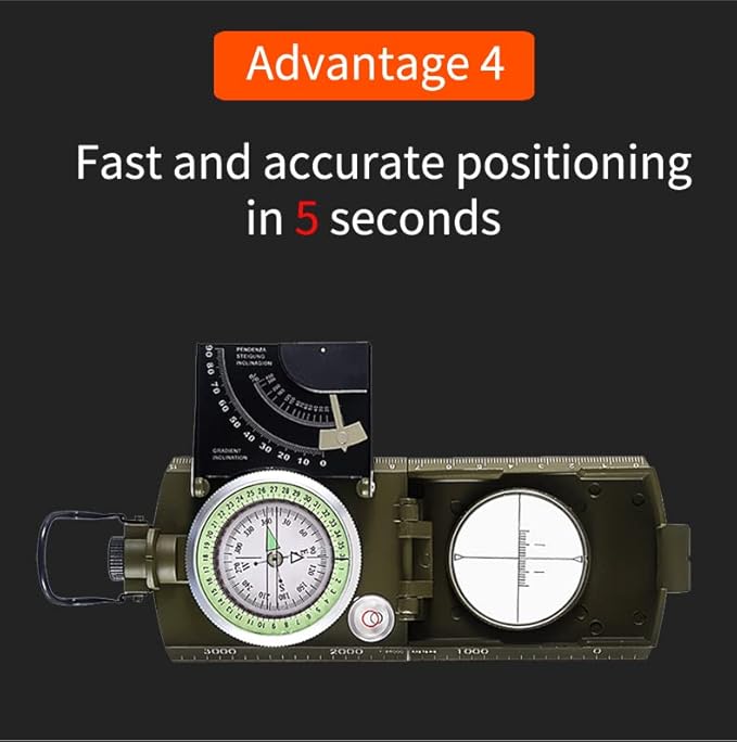 Professional Military Metal Sighting Compass Outdoor Army Clinometer Hiking Gear Compass for Lensatic Sighting Waterproof Durable Inclinometer Camping Scount Geology Activities Boating