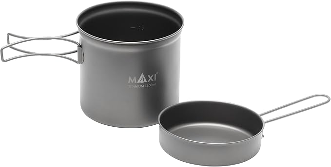 Titanium Pot 1100ml with Frying Pan Lid - Versatile Outdoor Cookware Set
