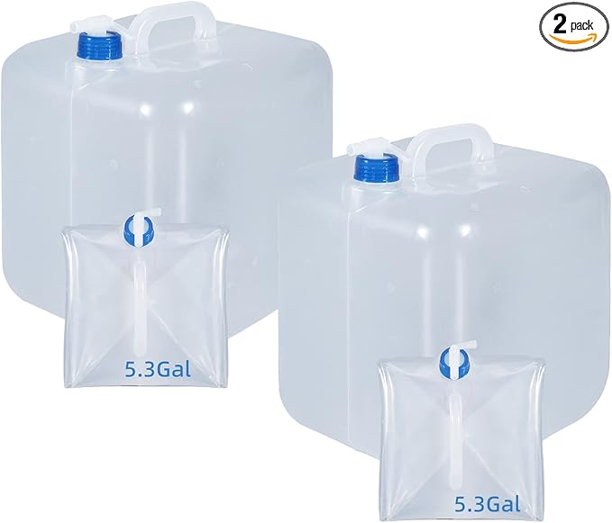 5.3 Gallon Collapsible Water Container with Spigot, Foldable Cube Water Jugs Portable Water Storage for Outdoors Camping Hiking (2pack)