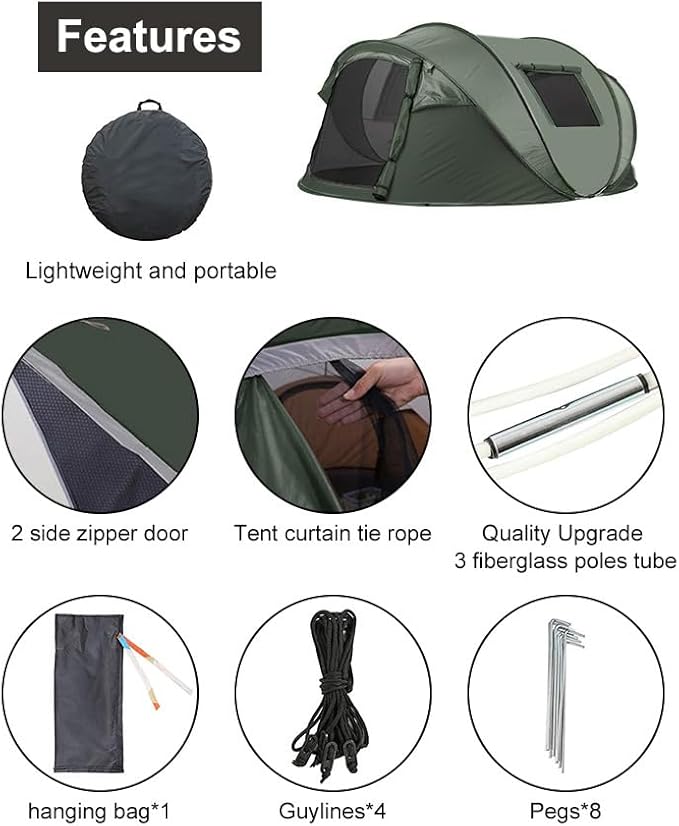 Instant Pop Up Camping Tent, 5-6 Person Tents,Automatic Set Up Tent in 3 Seconds,Waterproof Sunshade Family Tent,Portable Lightweight Dome Tent for Outdoor Camping,Hiking,Travel & Beach