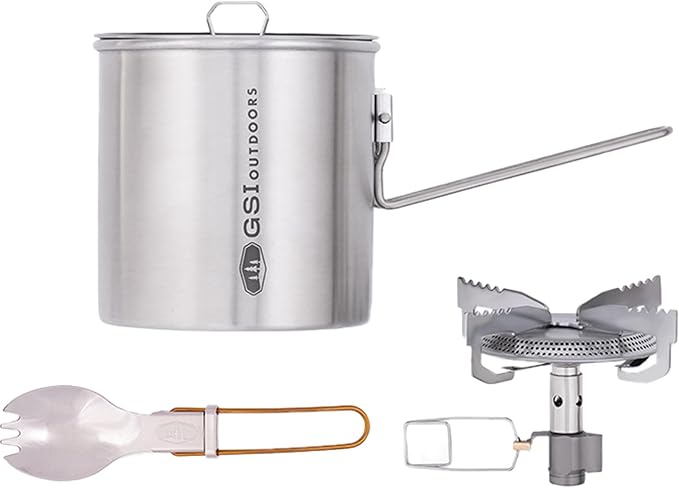 GSI Outdoors Glacier Stainless Minimalist Ultra-Light Cooking System Set, Perfect for One Backpacker
