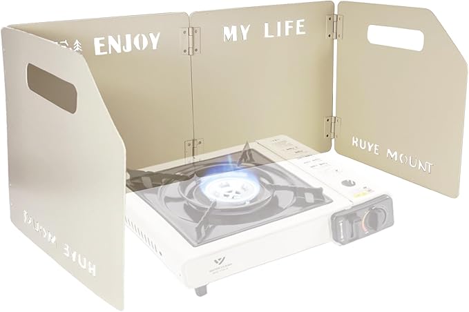 Stove Windscreen - Folding Camping Stove Windshield 4 Plates Stainless Steel Stove Windscreen for Outdoor, Picnic, Backpacking and Cooking Beige