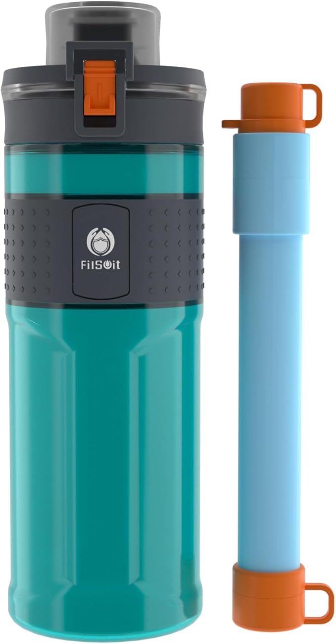 Straw Filter Water Bottle Outdoor Water Bottle with Filter Water Purifier Filtration Bottle Survival Emergency Hiking Travel and Backpacking Water Filter 17oz