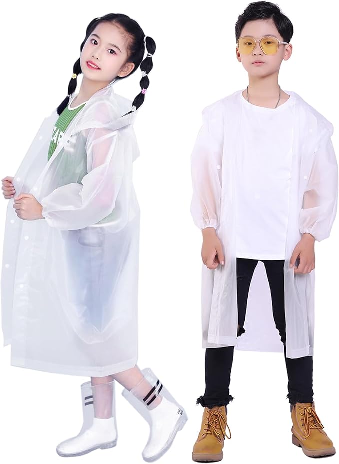 2 Pack Rain Ponchos for Kids, Reusable Kids Rain Jacket with Hood Waterproof Raincoats for Boys and Girls