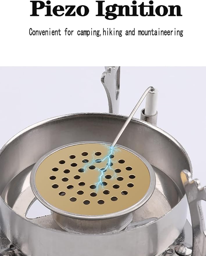 SVNVIOZ Camping Stove Windproof Backpacking Stove with Piezo Ignition, Plastic Storage Box, 2 Types Fuel Canister Adapters, Camping Gear Portable Stove for Outdoor Camping Hiking Cooking