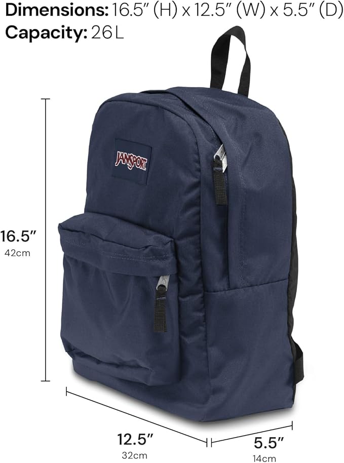 JanSport SuperBreak One Backpack Navy - Durable, Lightweight Bag with 1 Main Compartment, Front Utility Pocket with Built-in Organizer - Premium Backpack