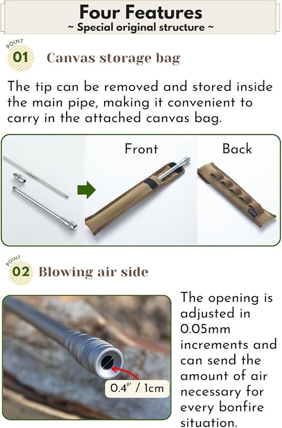 CAMPINGMOON Fire Blowing Stick Split Type Compact Fire Starter MS-43