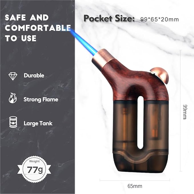HONEST Torch Lighter Single Jet Flame Butane Lighters Refillable Torch Lighters Adjustable Gas Lighter Windproof Lighters Gift for Men BBQ Grill Camping Without Gas (Wood Grain Brown)