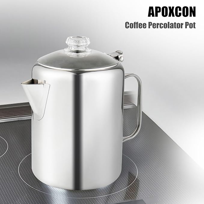 Percolator Coffee Pot Stainless Steel Coffee Percolator with Heat Resistant Glass Knob Top, Compact Coffee Maker Pot for Campfire or Stovetop Coffee Making Outdoor Traveling Fast Brew