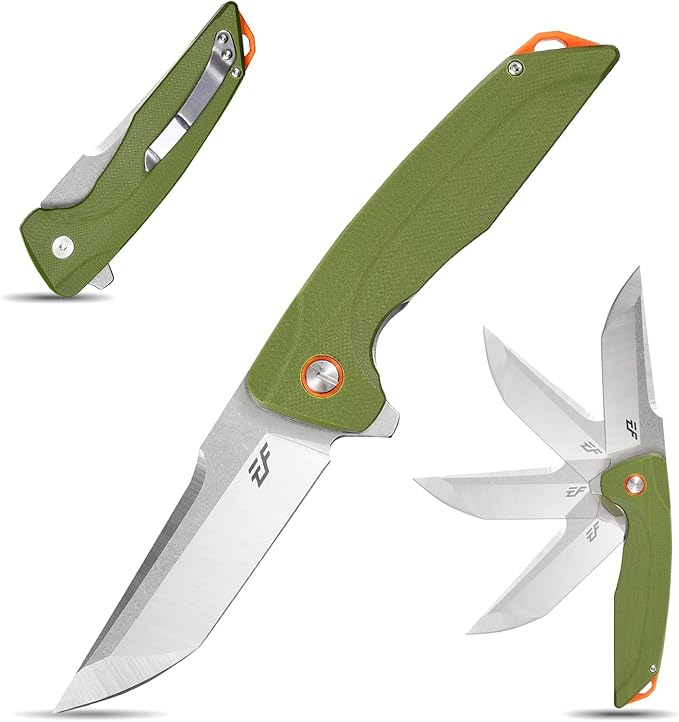 Eafengrow EF926 Pocket Knife D2 Steel Blade Outdoor Tool knives G10 Handle Pocket Clip EDC Knife Ball bearing Knife for Camping Survival Hiking,green