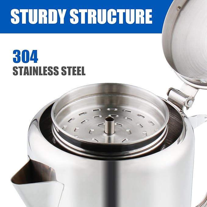 Percolator Coffee Pot Stainless Steel Coffee Percolator with Heat Resistant Glass Knob Top, Compact Coffee Maker Pot for Campfire or Stovetop Coffee Making Outdoor Traveling Fast Brew