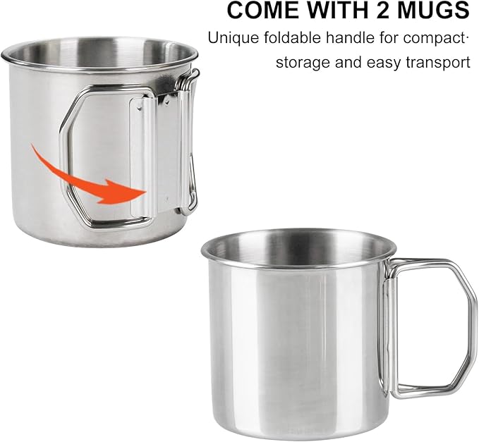 Multi Use 9 Cup Coffee Pot Bundle Coffee Percolator with 2 Mugs Stainless Steel Coffee Maker with Two Heat Resistant Borosilicate Glass Knob Fireproof Silica Handle Using on any Stovetop