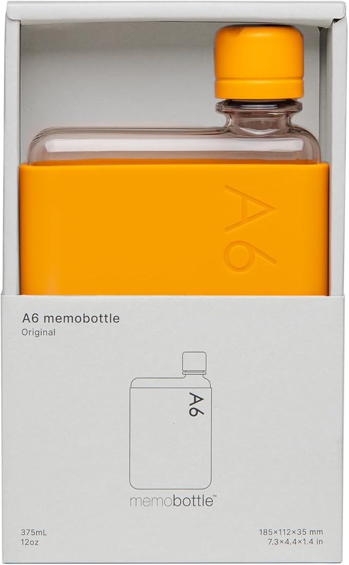 memobottle A6 (Mandarin) Bundle - 12oz (375ml) - Bottle, silicone sleeve & lid | Compact Water Bottle For Bags & Small Pockets | BPA Free Tritan | Modern, Minimalist | For Gym & Work