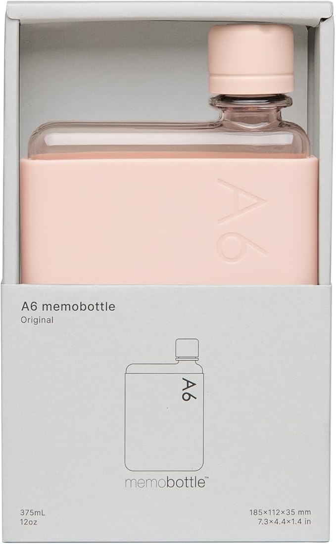 memobottle A6 (Pale Coral) Bundle - 12oz (375ml) - Bottle, silicone sleeve & lid | Compact Water Bottle For Bags & Small Pockets | BPA Free Tritan | Modern, Minimalist | For Gym & Work