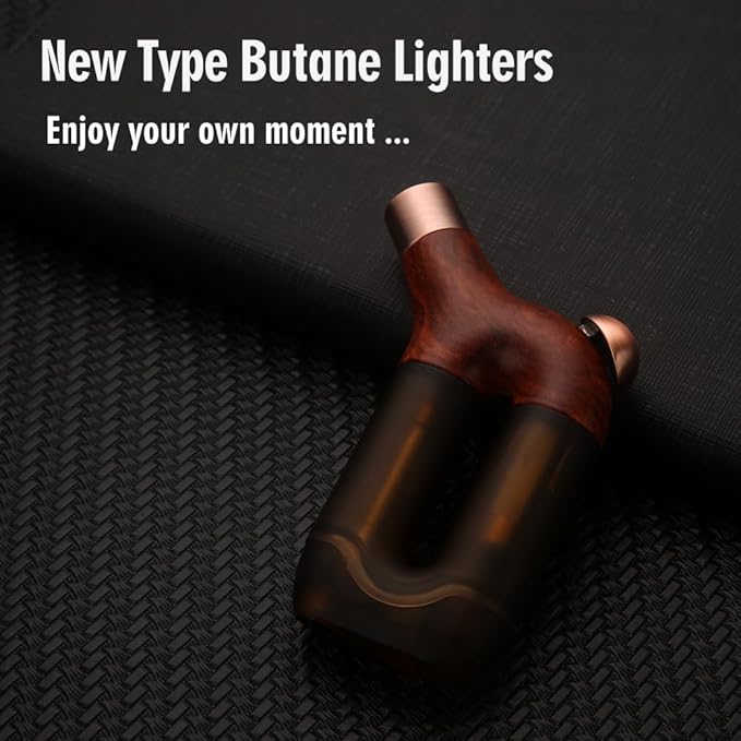 HONEST Torch Lighter Single Jet Flame Butane Lighters Refillable Torch Lighters Adjustable Gas Lighter Windproof Lighters Gift for Men BBQ Grill Camping Without Gas (Wood Grain Brown)