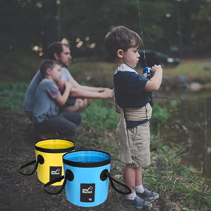 Collapsible Bucket with Handle, Multifunctional Foldable Water Container for Camping, Hiking, Traveling, Fishing, Washing, Gardening, Waterproof, Durable, Lightweight, Black (SFVBLUE, 12L)