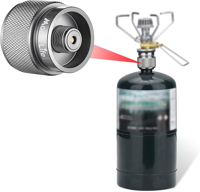 Camping Stove Adapter Gas Converter Propane to Butane Adapter EN417 Valve Output Camp Fuel Refill Adapter Propane Canister Converter Camp Fuel Refill Adapter 16 oz Propane Tank Input-Detachable Stand