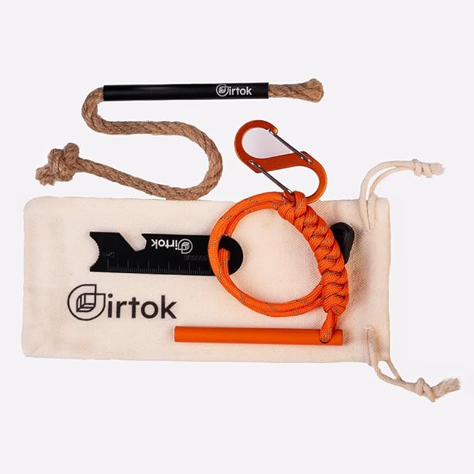 Camping Fire Starter Survival Tool,Large Size & Stylish Eye-catching Colors Ferro Rod with a Hemp Wick,Carabiner Clip & Survival Paracord,Survival Kit for Camping, Hiking & Emergency