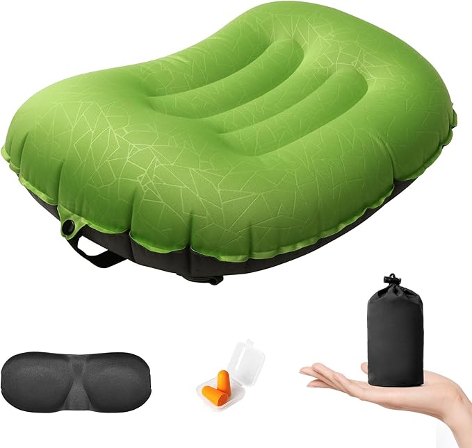 DAWNTREES Inflatable Pillow for Camping,Portable Compressible Ultra-light Travel Inflatable Pillow for Sleeping,Support The Neck and Lumbar,Backpacking Essentials (Green)