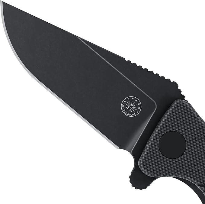 Off-Grid Knives - Baby Rhino Blackout, Legal Carry EDC Compact Folding Knife w. Sandvik 14C28N Blade Steel, G10 Scales, Deep Carry Left and Right Hand, Built Like A Tank