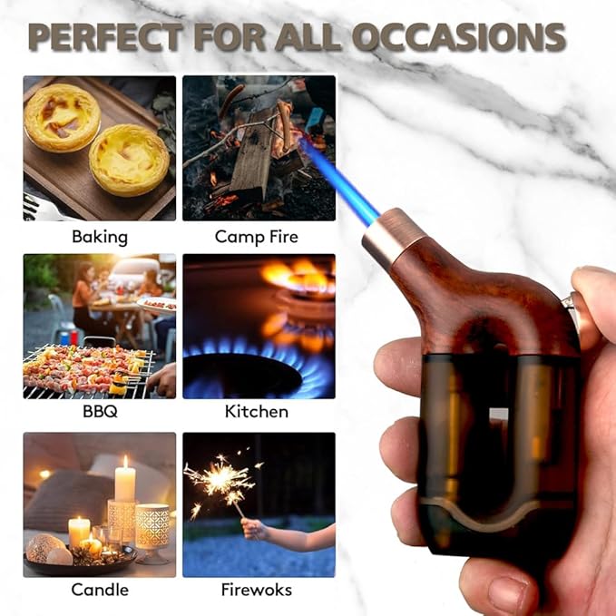 HONEST Torch Lighter Single Jet Flame Butane Lighters Refillable Torch Lighters Adjustable Gas Lighter Windproof Lighters Gift for Men BBQ Grill Camping Without Gas (Wood Grain Brown)