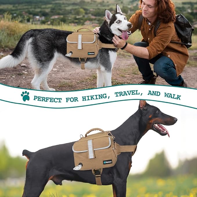 PetAmi Dog Backpack for Medium Large Dogs, Dog Saddle Bag for Dogs to Wear, Tactical Harness Saddlebag with Reflective Safety Side Pockets for Hiking, Camping, Vest Dog Pack for Travel (Tan, Medium)
