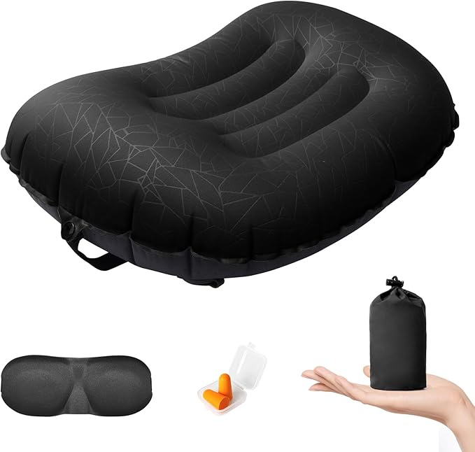 DAWNTREES Inflatable Pillow for Camping,Portable Compressible Ultra-light Travel Inflatable Pillow for Sleeping,Support The Neck and Lumbar,Backpacking Essentials (Black)