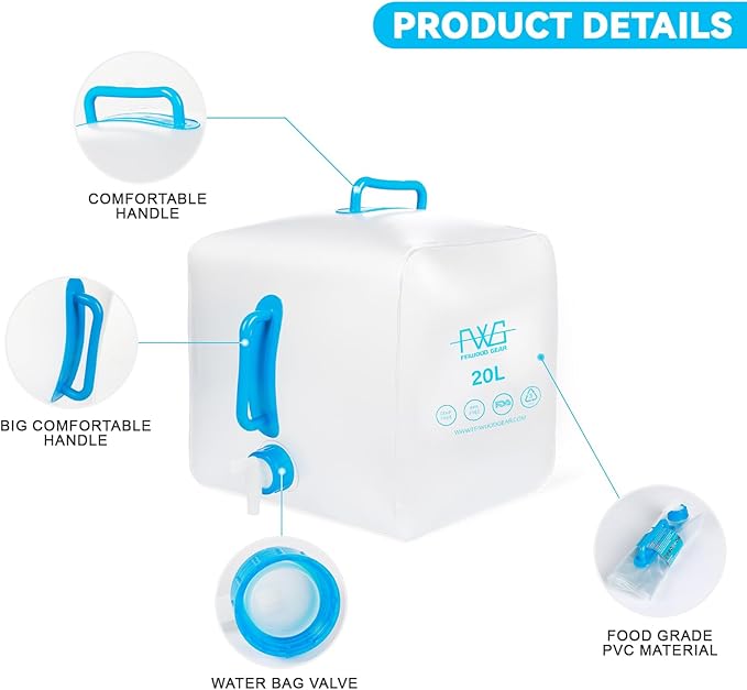 Collapsible Water Container (with Spigot), Camping Water Container,BPA Free Collapsible Water Storage Containers,Suitable For Outdoor Sports, Camping Hiking,Travel,Emergency Backup (1 Pack) 5.3 Gallon