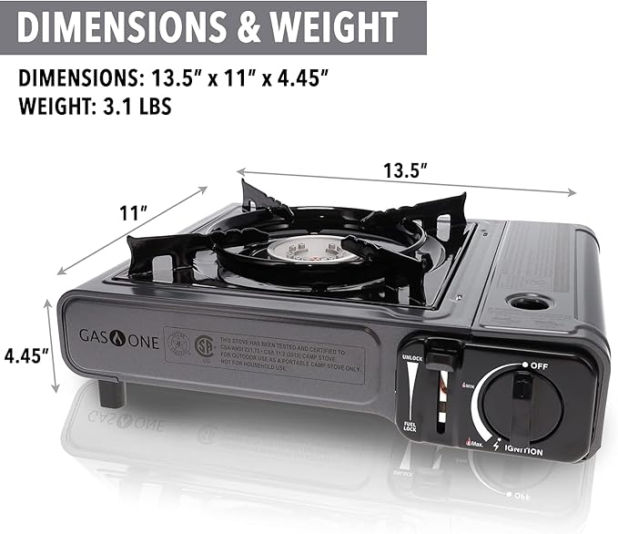 Gas One Portable Butane Camping Stove with Case: Automatic Ignition, Precise Heat Control - Camping & Tailgating and Outdoor Cooking