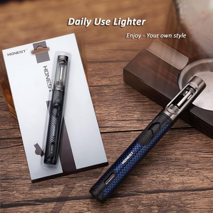 HONEST Torch Lighters Butane Lighters Refillable Single Jet Flame for Candle Grill BBQ Camping (Blue)