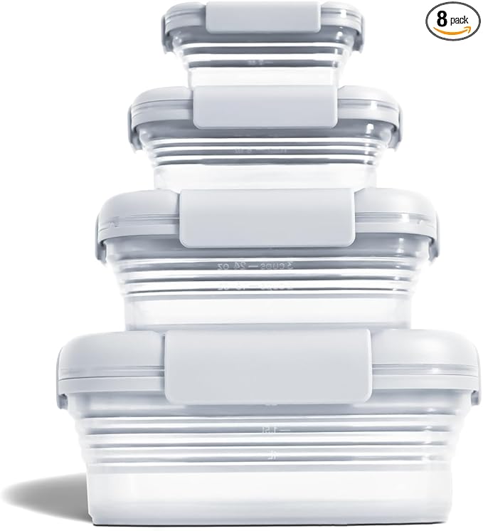 Stojo Nestable Collapsible Food Storage Container - Set of 4, Cashmere - Leak-Proof Airtight Seal Made With Food Grade Silicone For Meal Prep, Lunch Box, Pantry Organizer - Microwave & Dishwasher Safe
