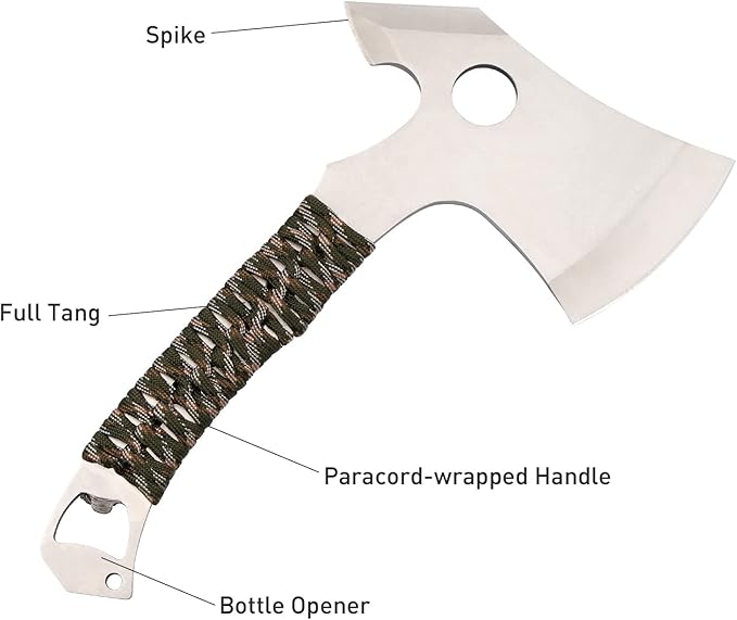 GVDV Throwing Axes for Beginners - 3 Pack Full Tang Steel Throwing Tomahawks Set with Protective Nylon Sheaths and Bottle Opener, 3 Colors Non-Slip Handle for Game, Recreation, and Competition