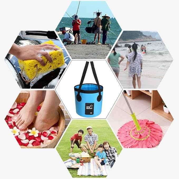 Collapsible Bucket with Handle, Multifunctional Foldable Water Container for Camping, Hiking, Traveling, Fishing, Washing, Gardening, Waterproof, Durable, Lightweight, Black (SFVBLUE, 12L)