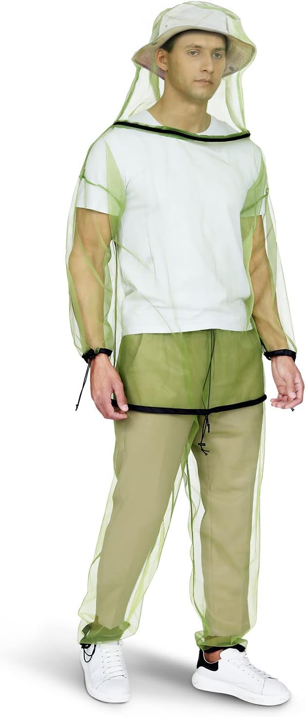 HENNCHEE Mosquito Suits for Adults, Mesh Net Bug Jacket Pant Suit, Outdoor Full Body Protection Mosquito Proof Clothing